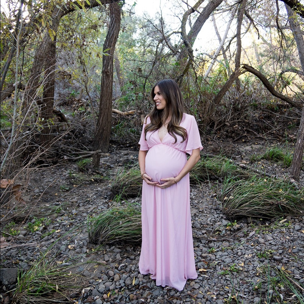 Pinkblush mauve chiffon maternity maxi dress